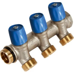 Henco Verdeler Met Afsluitkranen 1" - 3xEK3/4" Blauw
