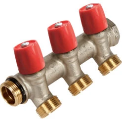 Henco Verdeler Met Afsluitkranen 3/4" - 2xEK3/4" Rood