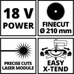 Einhell TE-MS 18/210 Li Accu Afkort- & Verstekzaagmachine (body) 18V Li-ion -Efficiënte Gereedschapsopslag 85496 09